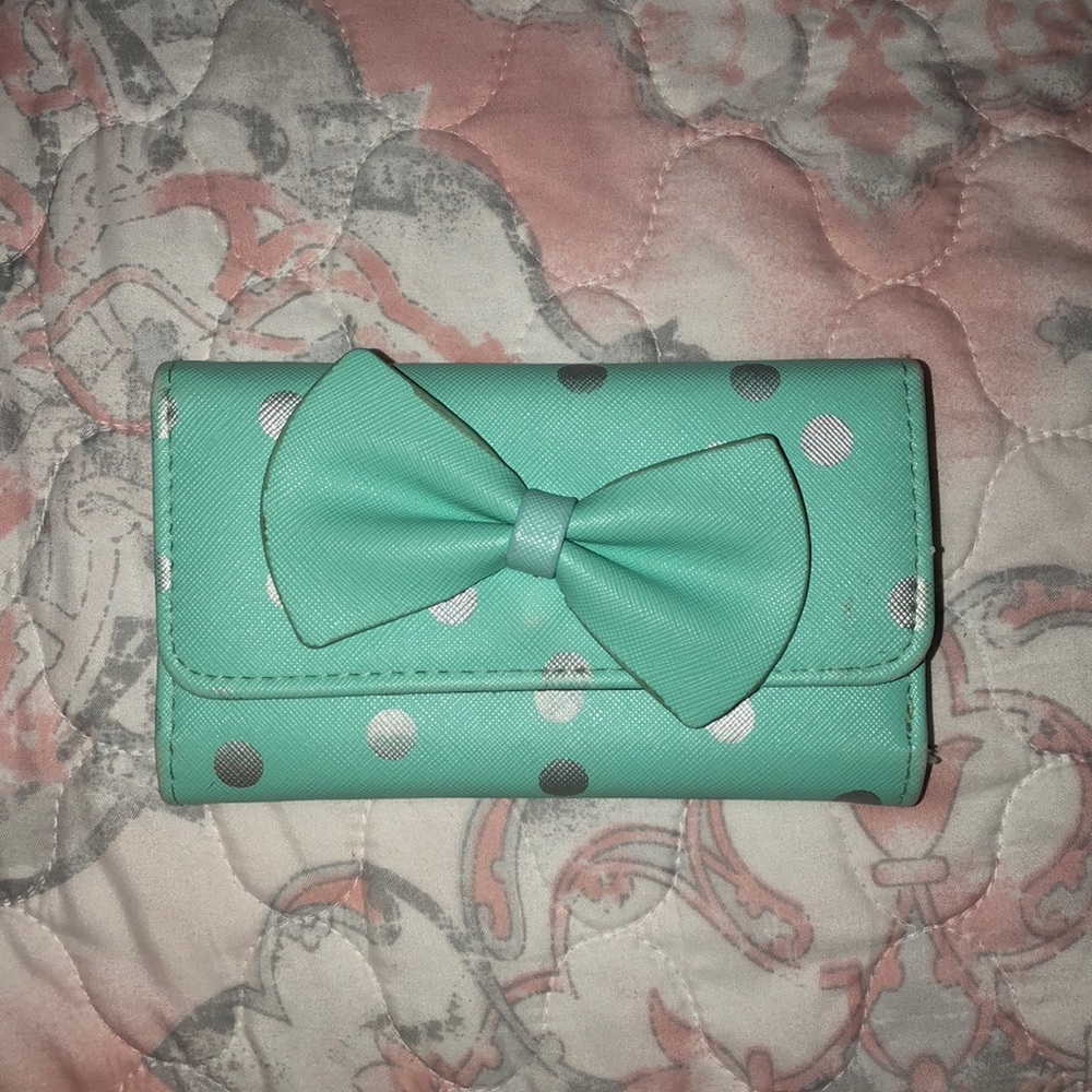 Teal & silver polka dotted wallet